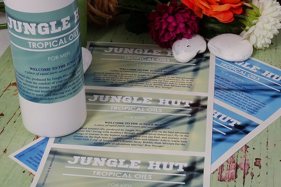 Jungle-Hut-Oil-bottle-labels-stickers